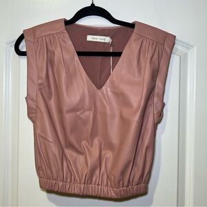 Bishop + Young NWT Women's Simone Faux Leather Feminine Pink Vest Size X-Small